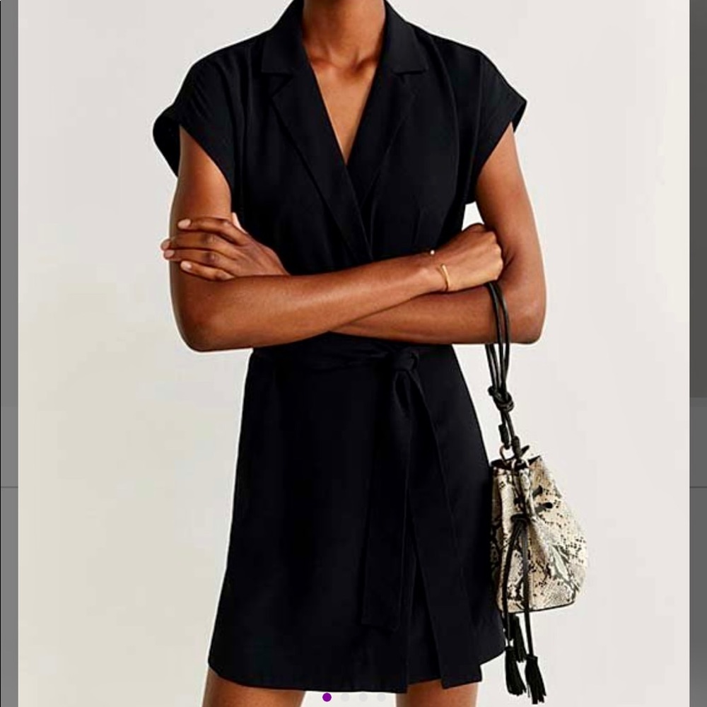 Black wrap around V neck dress